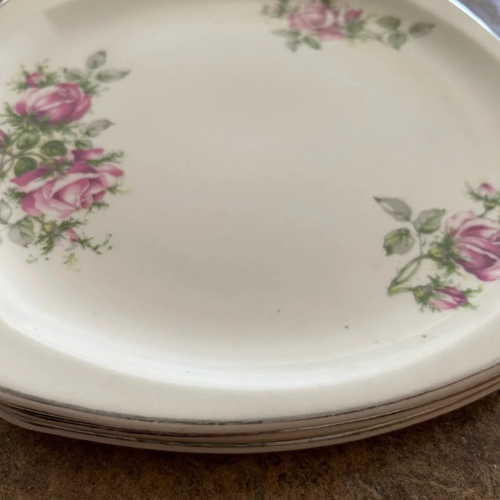 PADEN CITY Pottery Square Salad Plates Mid Century Rose Floral Gold Trim set 3